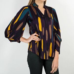 Diane Von Furstenberg Multicolor Printed Silk Karia Blouse Womens 4 Artsy Retro